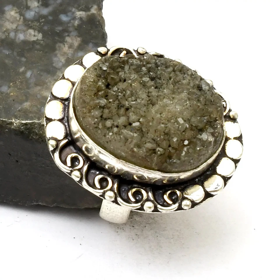 Anillo étnico hecho a mano de piedras preciosas de ágata de Botsuana joyería regalo EE. UU. talla 6,75 AR 29849 Foto 1 de 1