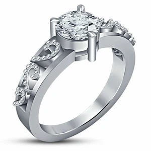 Solid 14k White Gold 2.20Ct Round Cut Simulated Diamond Engagement Ring... - Picture 1 of 3