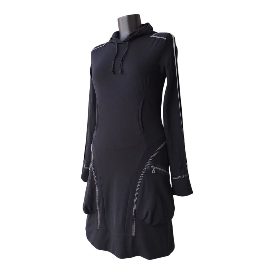 Vestido M+F Girbaud Manga Larga Negro Capucha Bolsillos Vintage Y2K Talla L Foto 1 de 4