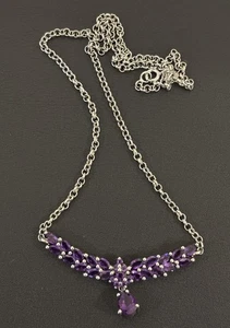 "Collar QJ India de plata de ley 925 con piedras púrpuras 17,5""" - Imagen 1 de 7