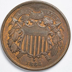 1864 AU/UNC Two Cent Piece Large Motto - Picture 1 of 4