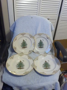 4 Spode Christmas Tree Gold 10.5" Dinner Plate New With Sticker On Back - Picture 1 of 3