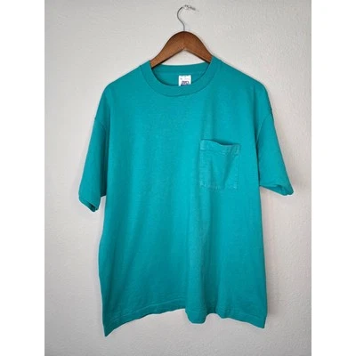 Vintage Blank Shirt BVD XL Green Teal Plain Short Sleeve Pocket Tee 1990s VTG - Image 1 of 4