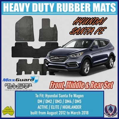 Rubber Floor Mats for Hyundai Santa Fe DM (3-Row Set): from 08/2012 to 03/2018 - image 1 of 4