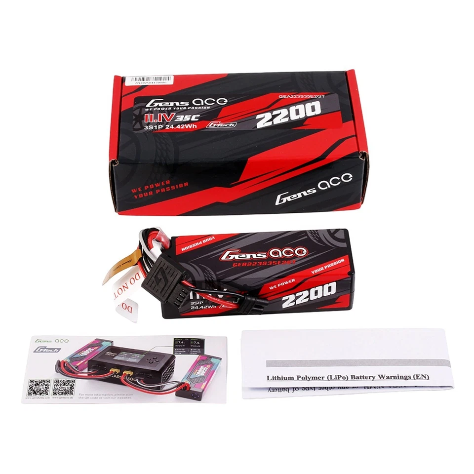 Gens ace 2200mAh 3S 35C 11.1V HardCase GTech Lipo Battery Pack with IC2 EC2 Plug - Image 1 of 4