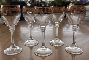 Set of 5 Gold Glass Hollywood Regency Champagne Coupe Glasses Gold, 5” Tall - Picture 1 of 4