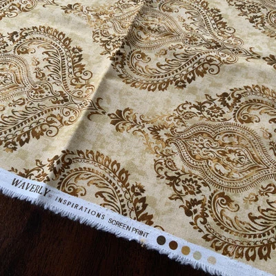 Tela de coser 100 % algodón Waverly Inspirations damasco beige marrón aprox 63 x 44 Foto 1 de 3