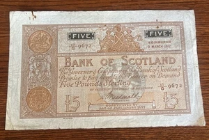 BANK OF SCOTLAND 5 POUNDS 1917 MEGA RARE - Bild 1 von 7