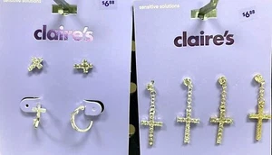 Claire’s Girls 2 Pair of Religious Cross Earrings Choose Studs/Hoops or Drops - Picture 1 of 3