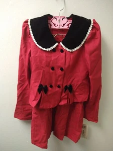 Darling Girls Bonnie Jean Size 14 Two-Piece Red Black Velvet Skirt Outfit w/Bow - Picture 1 of 9