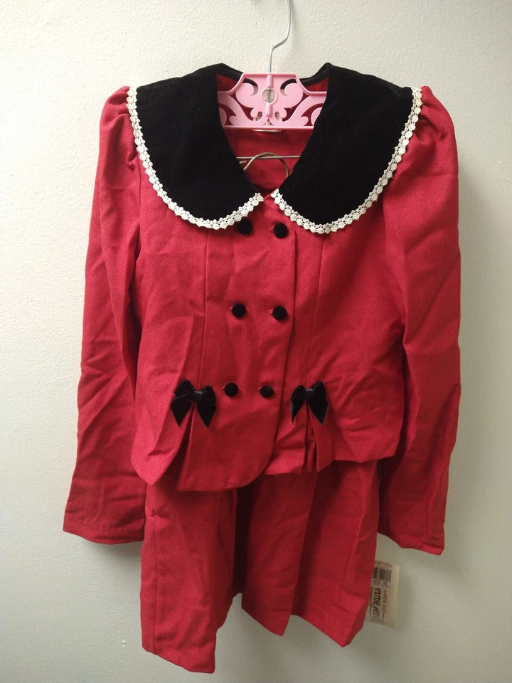 Darling Niñas Bonnie Jean Talla 14 Dos Piezas Rojo Negro Terciopelo Falda Conjunto con Lazo Foto 1 de 4