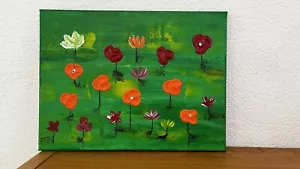 Acrylkunst auf Leinwand 30x40cm Blumen NEU modern Handgemalt Malerei Grün - Bild 1 von 2