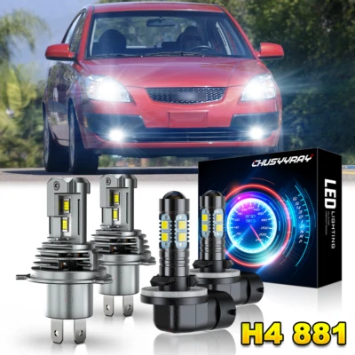 Faros y faros antiniebla LED 9003/H4 + 881 para Kia Rio5 2007 2008 2009-2011 4 piezas Foto 1 de 4