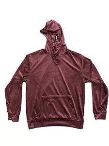 Mens Burgundy Velvet Long Sleeve Hooded Hoodie DrawString NWT Size L - Picture 1 of 4