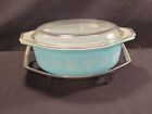 Turquoise Pyrex Snowflake 1”1/2 Qt. Casserole Dish 043 Clear Glass Lid Cool Rack