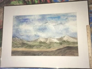 🏺 MODERNIST WATERCOLOR PAINTING MOUNTAIN VIEW BY CO ARTIST "RUTH SHERBOK" Roigh - Picture 1 of 6