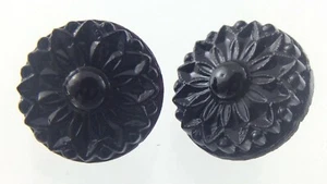 Set Of 2 Black Color Glass Round Garment Button 0.5in Floral Pattern 775C - Picture 1 of 5