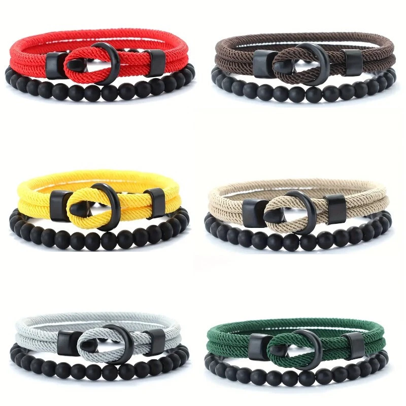 Armband 2-teilig Achat Perlen Segelseil Seil Maritim Perlenarmband Strand Casual - Bild 1 von 1