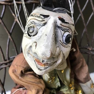 Antique Asian Wooden Marionette Puppet Hand Painted Human Hair REPAIR - Picture 1 of 12