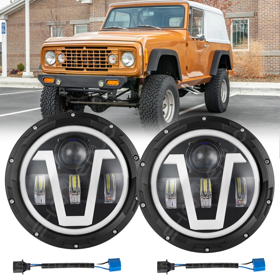 Par de faros LED redondos de 7 pulgadas ojos de ángulo halo para Jeep Commando 1966-1973 Foto 1 de 4