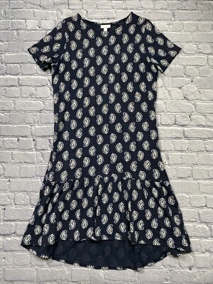 J Jill Maxi Dress Size M Tall Navy Paisley Ruffle Bottom Lagenlook Boho Cowgirl - Image 1 of 4