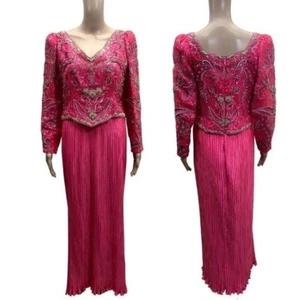 Richilene 80er Abendkleid klein Vintage bestickt Perlen rosa Seide Chiffon - Bild 1 von 16