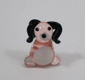 U3 Süßer sitzender Hund Welpe rosa MINIATUR GLASFIGUR Mini Langohr Ganz - Bild 1 von 6