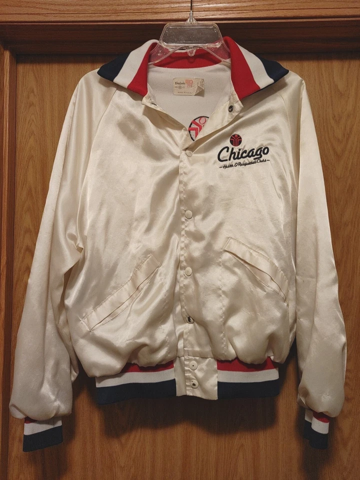 King Louie Pro Fit Chicago Health And Racquetball Club Shiny White Jacket Medium - Image 1 of 4