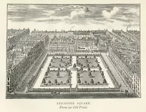 Grabado Hogarth LEICESTER SQUARE 1891 impresión vintage - Imagen 1 de 3