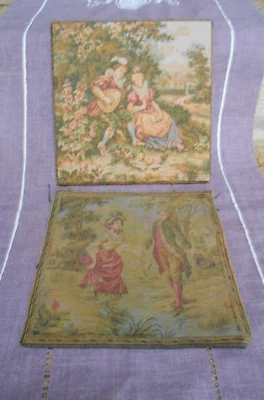 2 Tapisseries Vintage scènes Galantes  dans jardin décoration - Photo 1/4