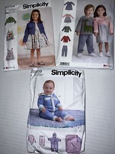 3 Simplicity Todder Baby Sewing Patterns Dress Jacket Sleeper Pants 0 to 4T