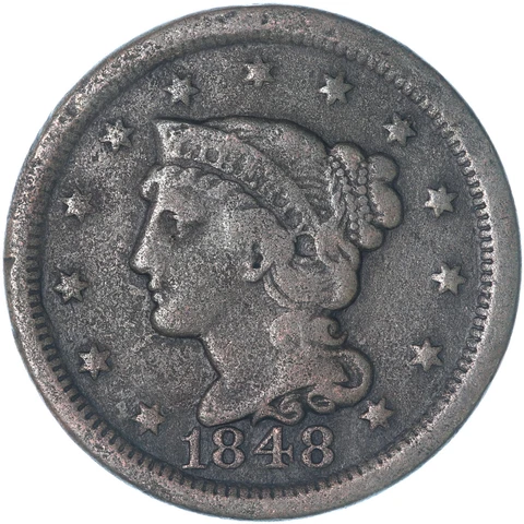 1848 (P) Braided Hair Large Cent Very Good  Old Cleaning See Pics E899 Cover