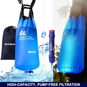 Water Filter Straw w/Gravity-Fed Water Bag 6L,Outdoor Portable Purifier Survival - Picture 1 of 14