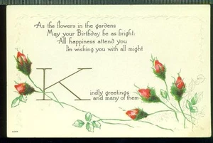 KINDLY GREETINGS AND MANY OF THEM Sweet Moss Rose Buds Vintage Postcard - Picture 1 of 1