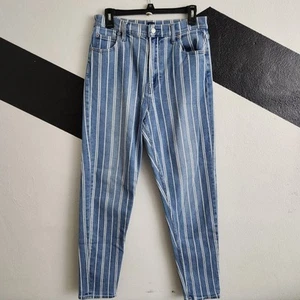 GAP Denim Mom Jean Pants Size 8/29T Blue White Striped Denim Taper Leg - Picture 1 of 11