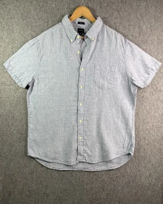 J Crew Linen Blend Blue Short Sleeve Slim Fit Button Down Shirt Mens XL - Image 1 of 4
