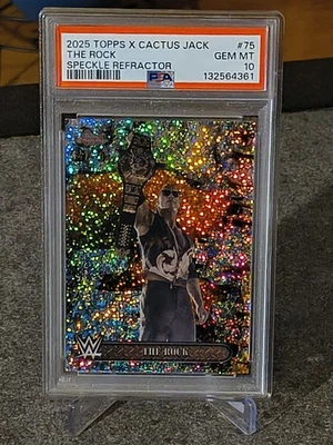 2025 Topps Chrome Cactus Jack WWE- The Rock SPECKLE/299 PSA 10 Gem Mint💎😳🔥👊 - Image 1 of 3