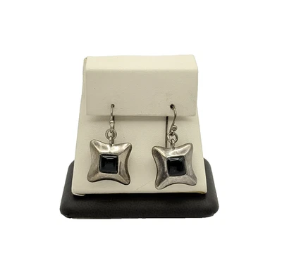 Barse 925 Sterling Silver Onyx & Leather Pillow Earrings - Image 1 of 4