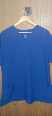 Unisex Scrub Short Sleeve Top V-neck 5 Pockets Blue Uniform Nursing - Image 1 of 4