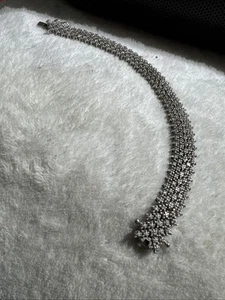 Designer Sterling Silver 925 Diamond Statement Band Tennis Bracelet 6.5” - Picture 1 of 11