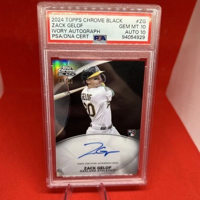 Zach Gelof 2024 Topps Chrome Black ROOKIE Autograph Ivory #CPA-ZG /50 PSA 10 - Image 1 of 2