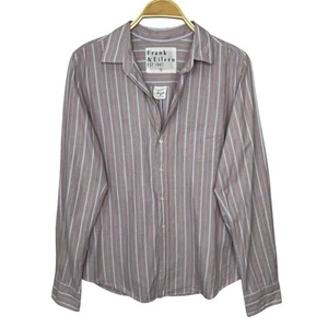 Frank & Eileen Barry Button Front Shirt Women Large Pink Stripe Business Casual - Picture 1 of 10