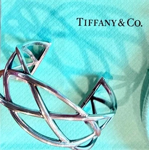 TIFFANY & CO Celtic Weave Cuff Bangle Bracelet w Pouch & Bag 925 STERLING SILVER - Picture 1 of 10