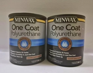 Lot of 2 MINWAX One Coat Transparent Polyurethane Satin Clear Semi Gloss 1 QT - Picture 1 of 2