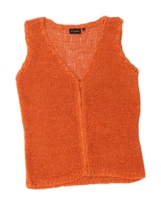 VINTAGE Womens Sleeveless Crochet Cardigan Sweater UK 14 Medium Orange DI50 - Picture 1 of 3