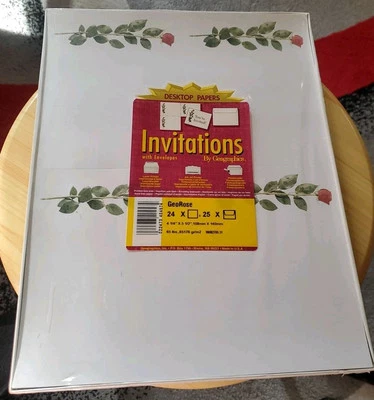 Lote com 72 convites 75 envelopes geográficos haste longa rosa pacote com 3 GeoRose novo na embalagem - Imagem 1 de 4