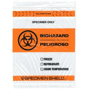 Plymor 8" x 10", 2 Mil Biohazard Zipper Bags with Pouch and Tear-Off Zip Top - Picture 1 of 5