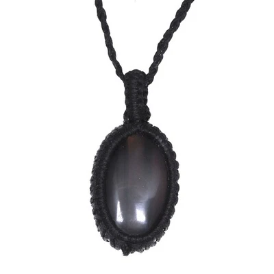 Onyx Necklace Macrame Hemp Adjustable Beads Natural Jewelry Black Gemstone - Image 1 of 4