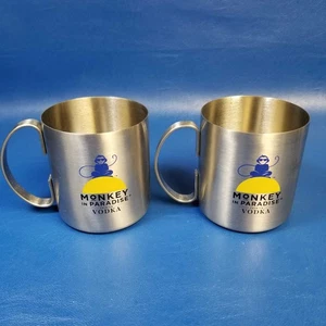 Monkey In Paradise Vodka Stainless Steel Mug Set with Logo, Brushed Metal Finish - Picture 1 of 7