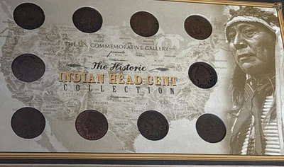 Indian Head Cent Collection US Commemorative Gallery 10 Coins Plastic Slides - Image 1 of 4